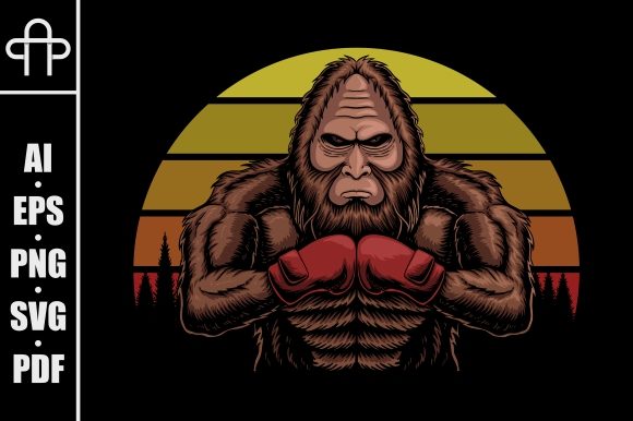 Bigfoot Wearing Boxing Gloves Sunset