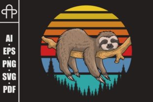 Lazy Sloth Retro Sunset Illustration