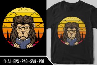 Lion Reading Sunset Retro
