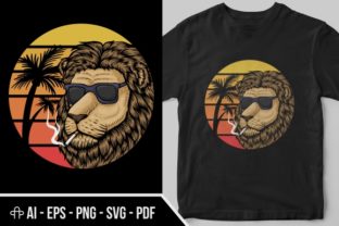 Lion Sunset Retro Vector Illustration