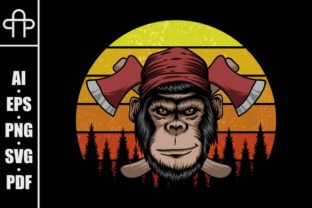 Monkey Lumberjack Retro Illustration