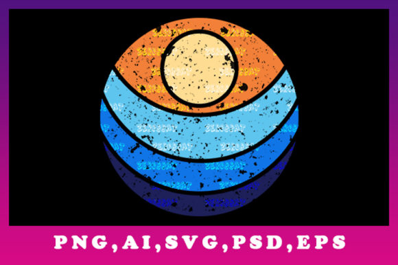 Retro Circle Sunset Stripe Vector Art