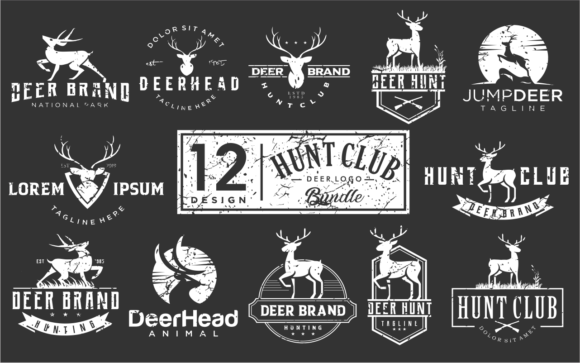 Set of Deer Hunter Logo Vintage Grunge