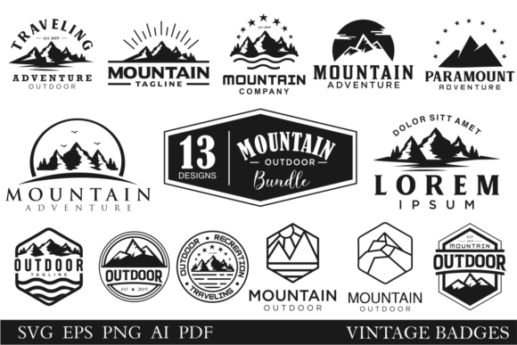 Set of Mountain Sea Logo Emblem Vintage