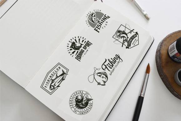 Set of Vintage Fishing Logo Emblem Label