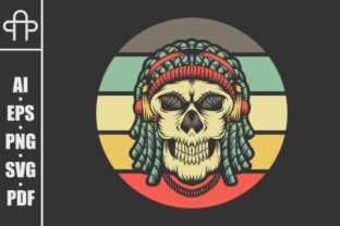 Skull Dreadlocks Headphone Retro
