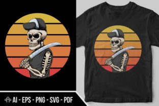 Skull Gangster Sunset Retro Illustration