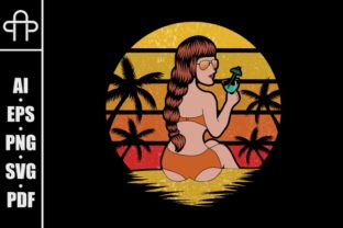 Woman Beach Holiday Retro Illustration
