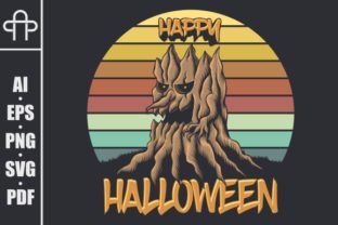 Wood Tree Sunset Retro Happy Halloween